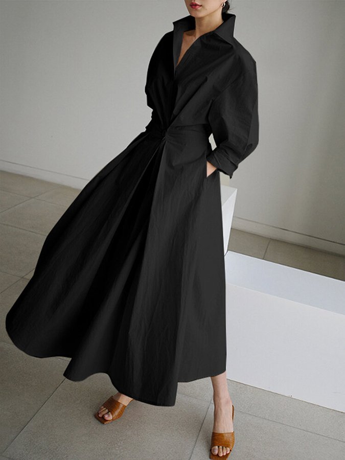 Belted Long Sleeve Maxi Dress