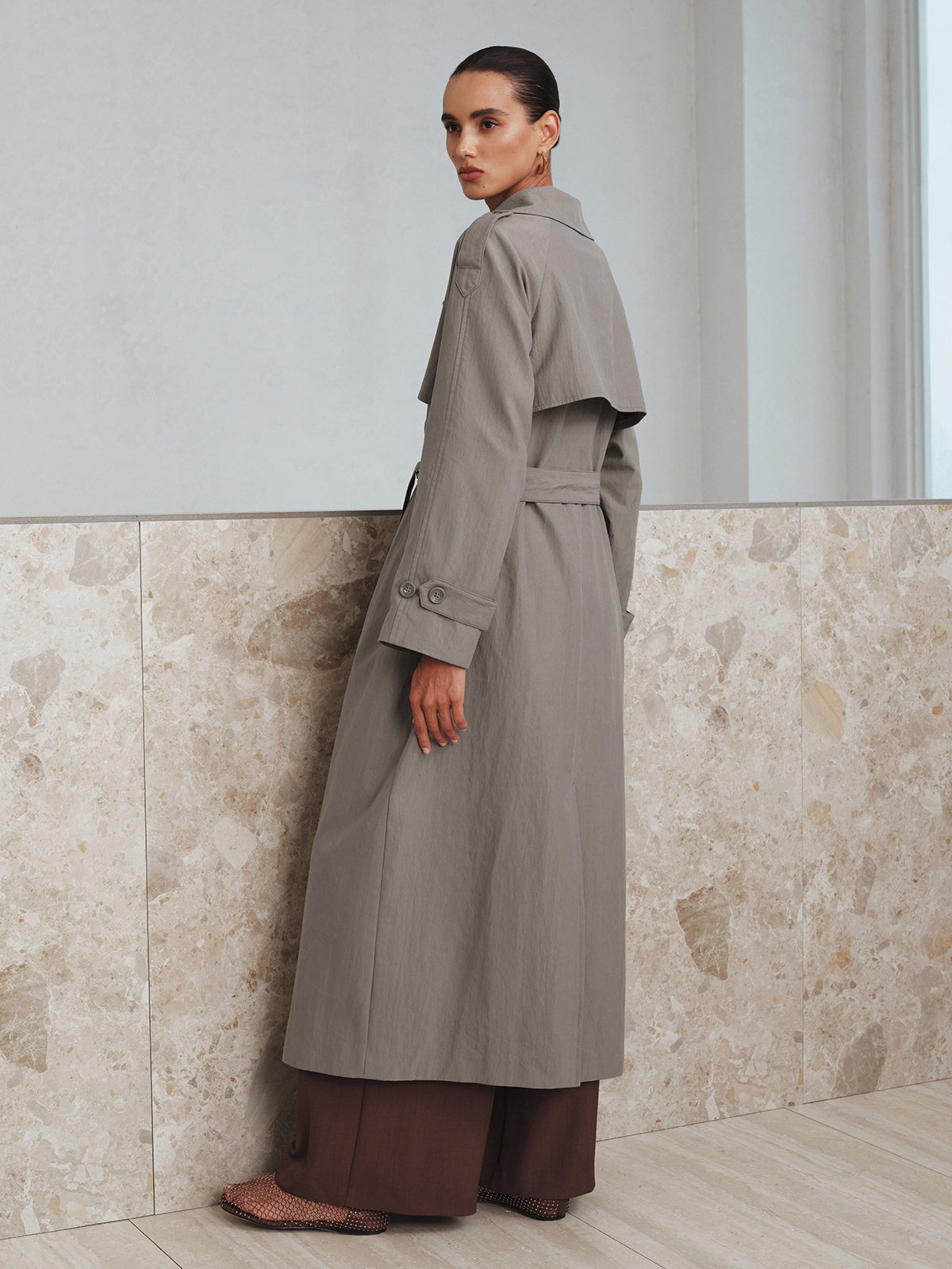 Cotton Blend Long Oversized Trench Coat