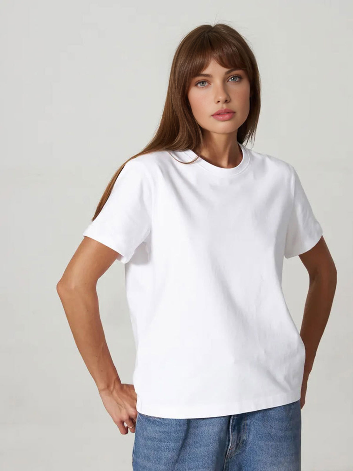 Cotton Jersey Crew Neck Womens T Shirt