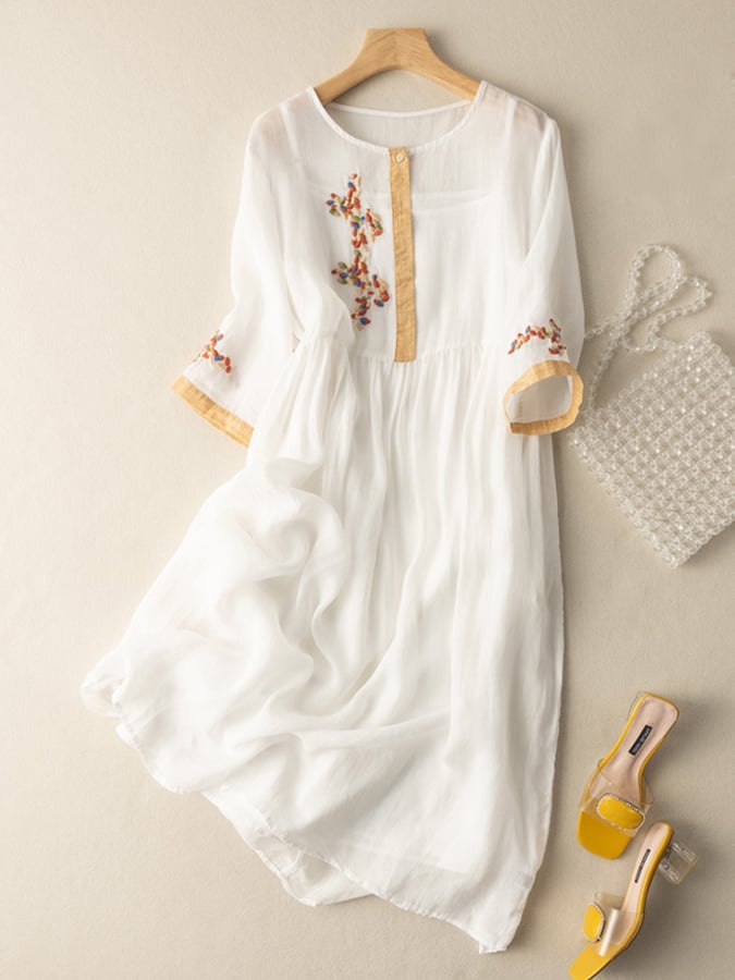 Embroidered Cotton Midi Dress