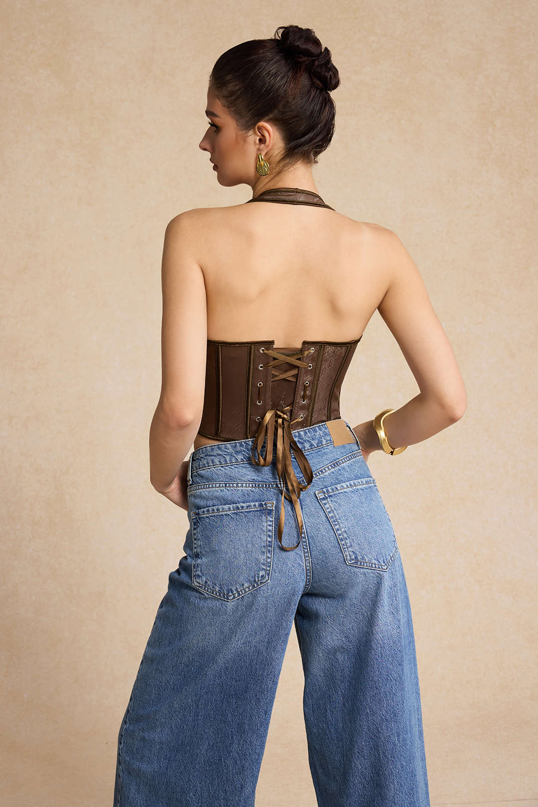 Faux Leather V-Neck Corset Cami Top
