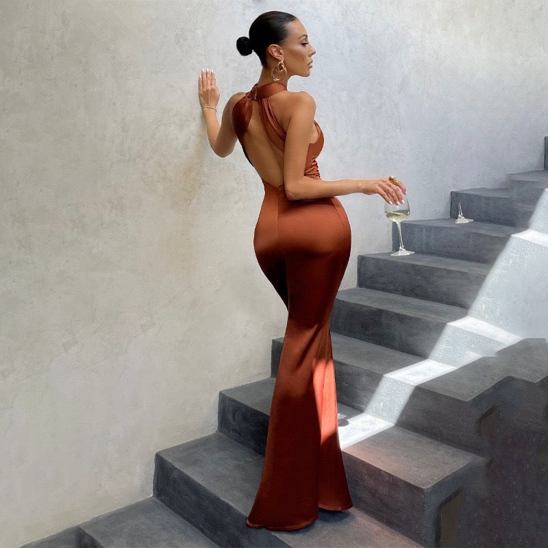 Fitted Halter Neck Fishtail Dress