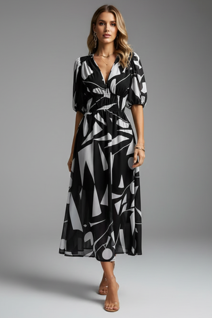 Floral Print Puff Sleeve Midi Dress