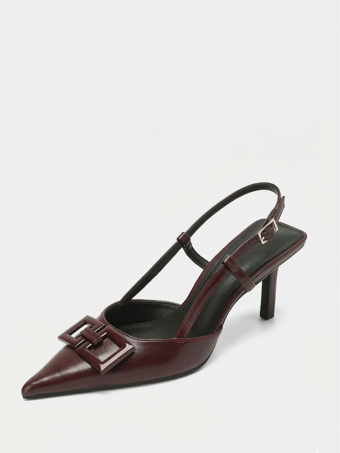 Pointed Toe Slingback Heels with Square Accent