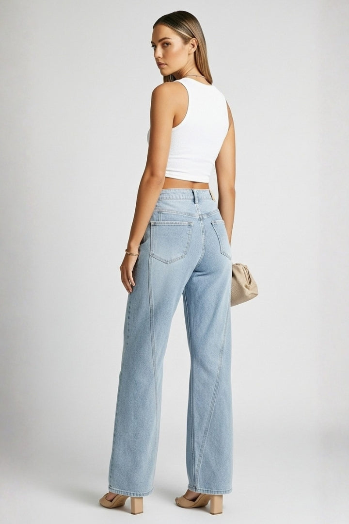 High-Waisted Straight Leg Denim Jeans