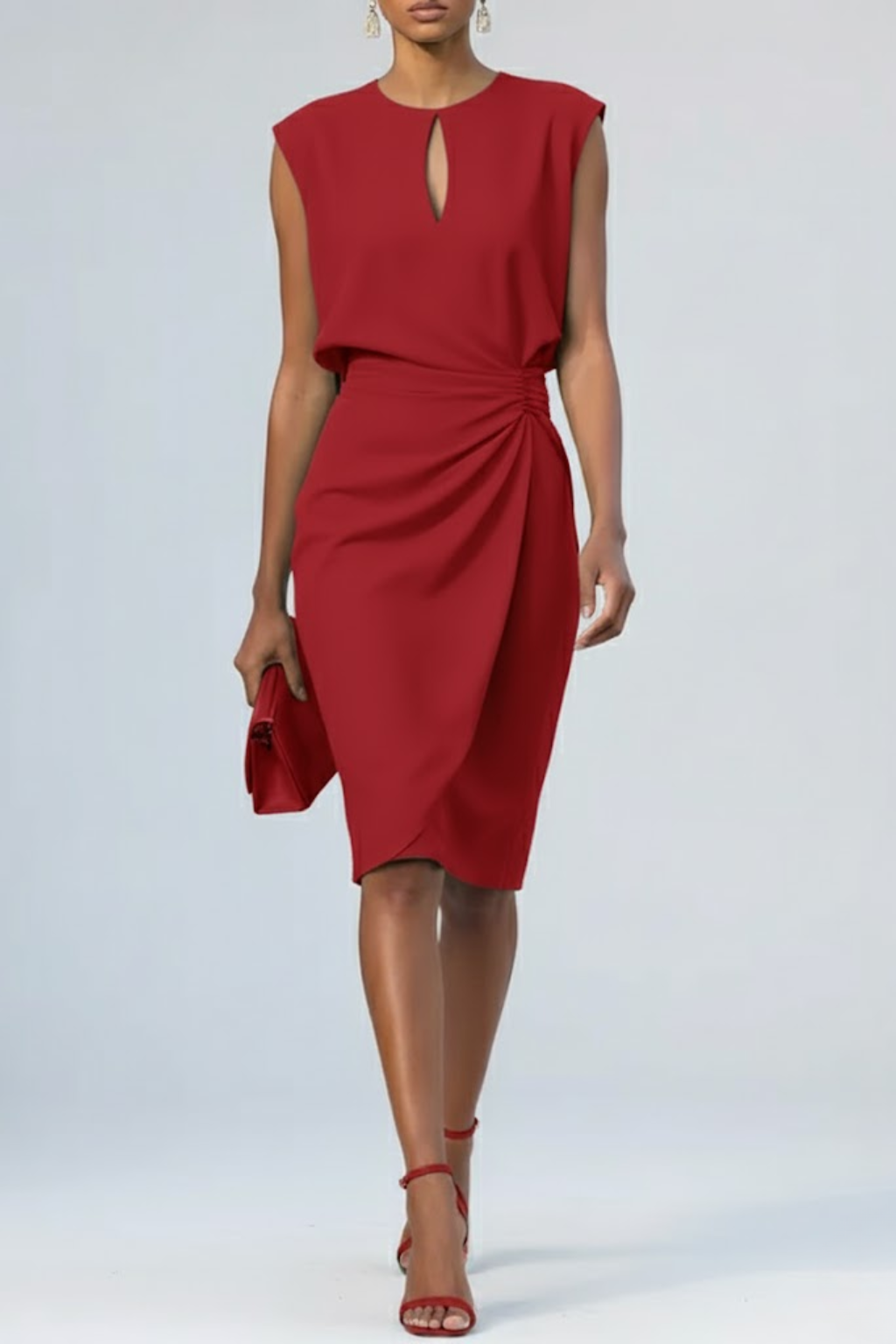 Keyhole Neck Ruched Midi Dress