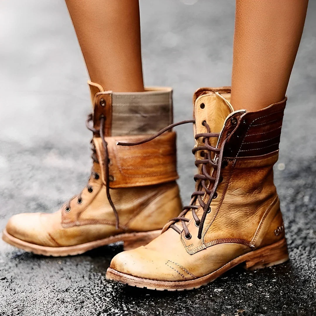 Lace-Up Faux Leather Combat Boots