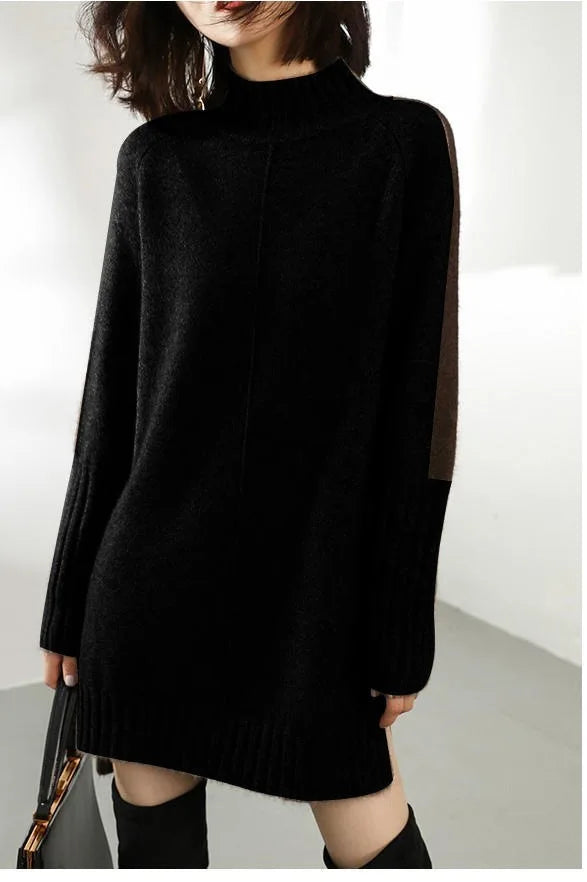 Lightweight Knit Turtleneck Sweater Dress