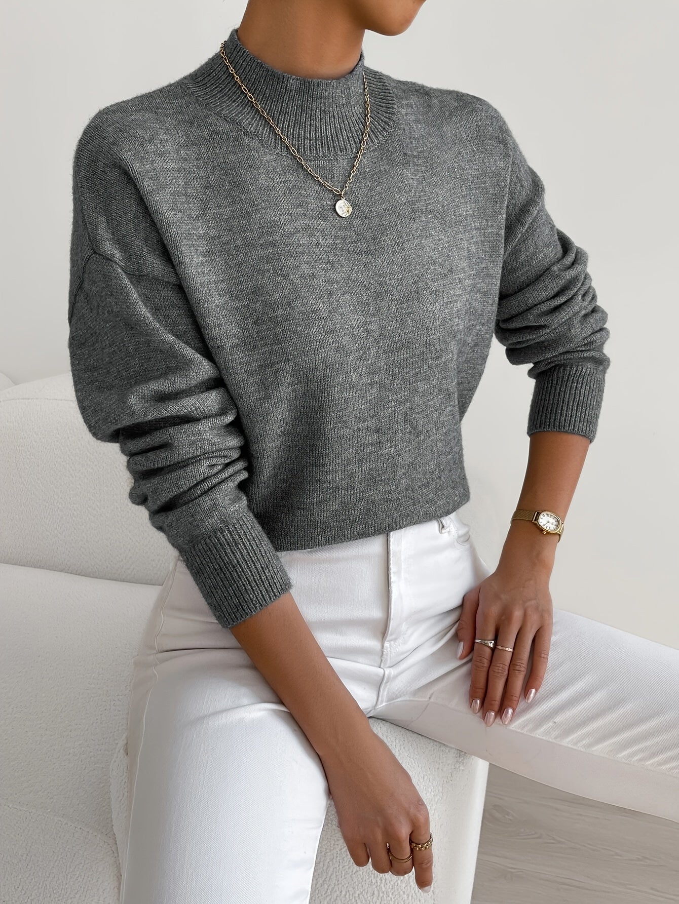 Lightweight Mock Neck Relaxed Fit Sweater
