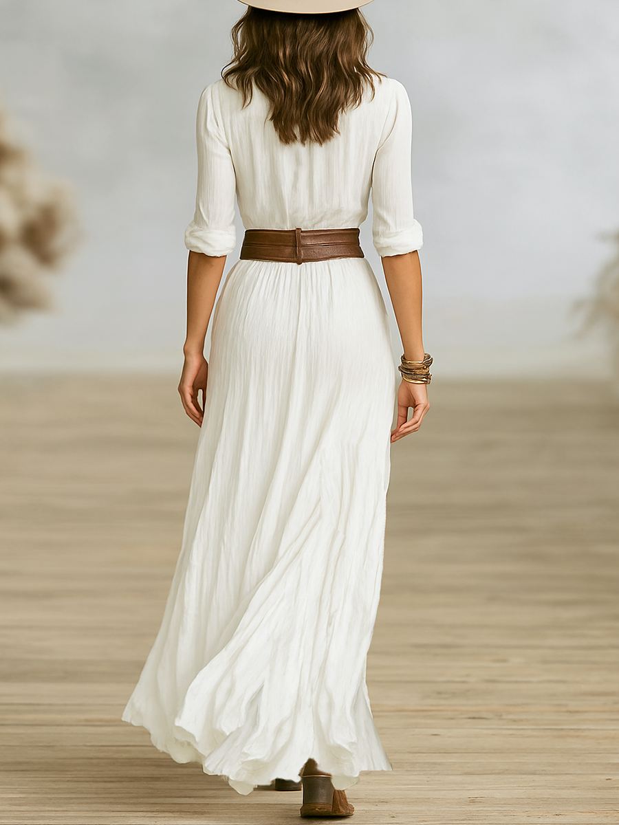 Lightweight V-Neck Button Detail Maxi Dress