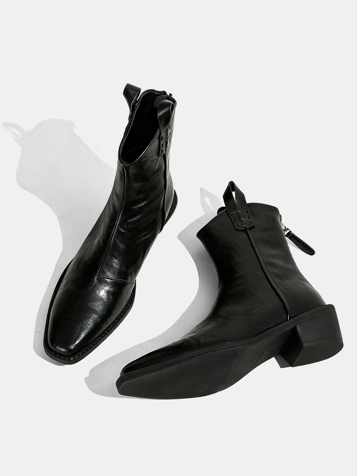 PU Leather Pointed Toe Black Ankle Boots