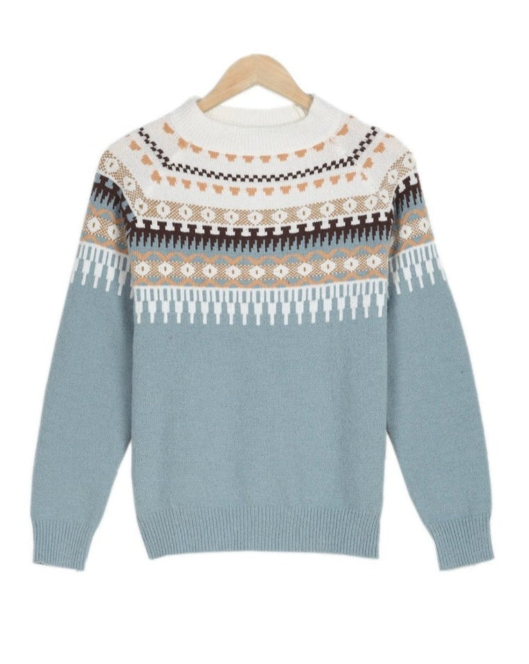Patterned Crewneck Knit Sweater