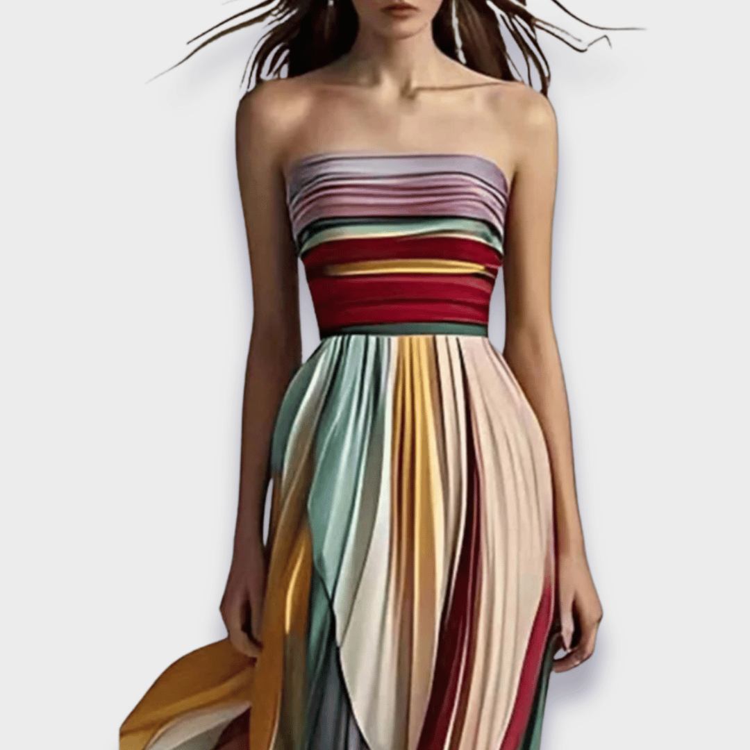 Pleated Strapless Maxi Dress