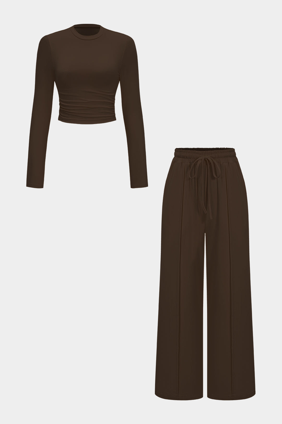 Ruched Long Sleeve Top And High Waist Trousers Set