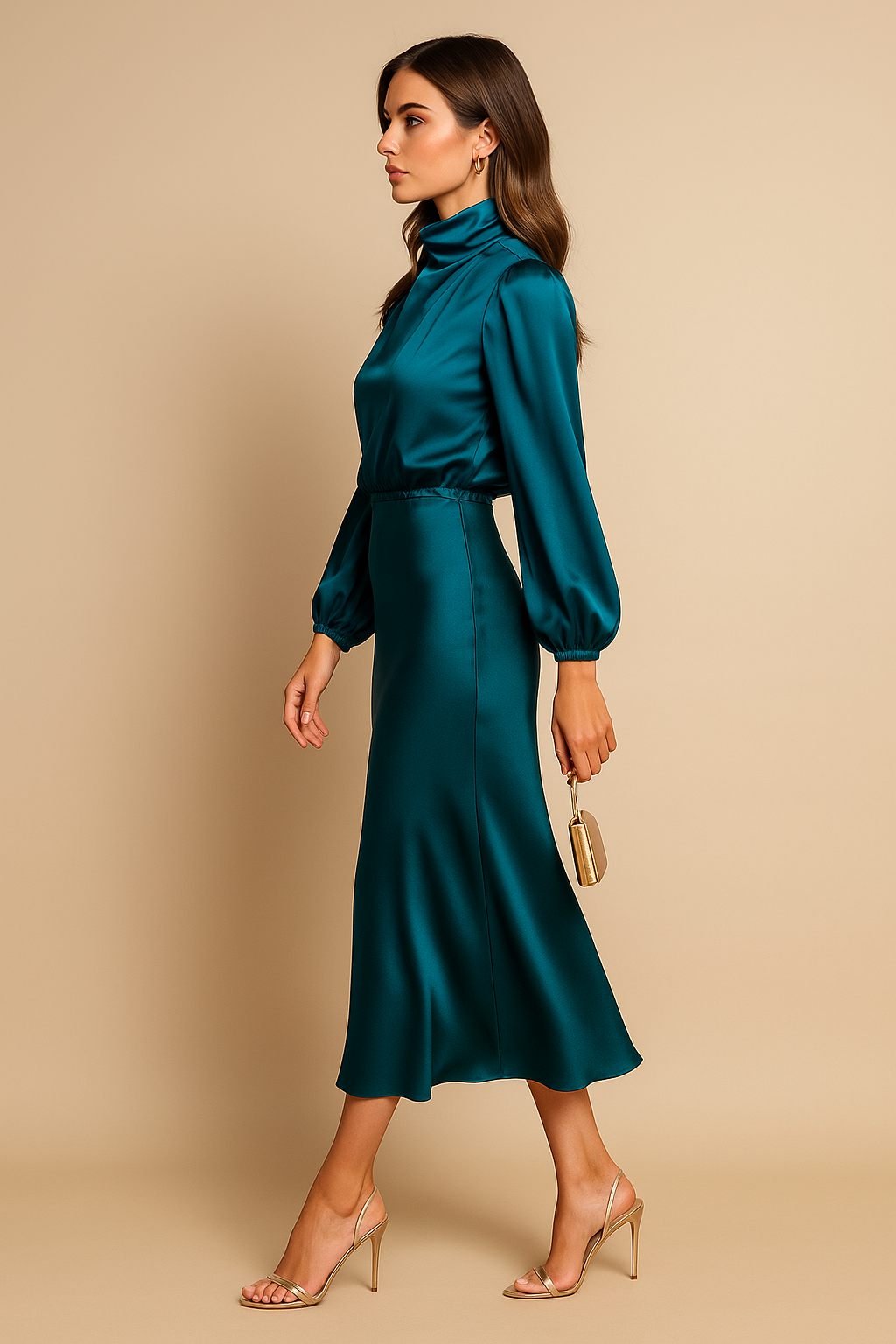 Satin Midi Dress With Flowing Fabric