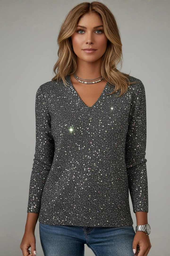 Sequin V-Neck Long Sleeve Women's Sweater