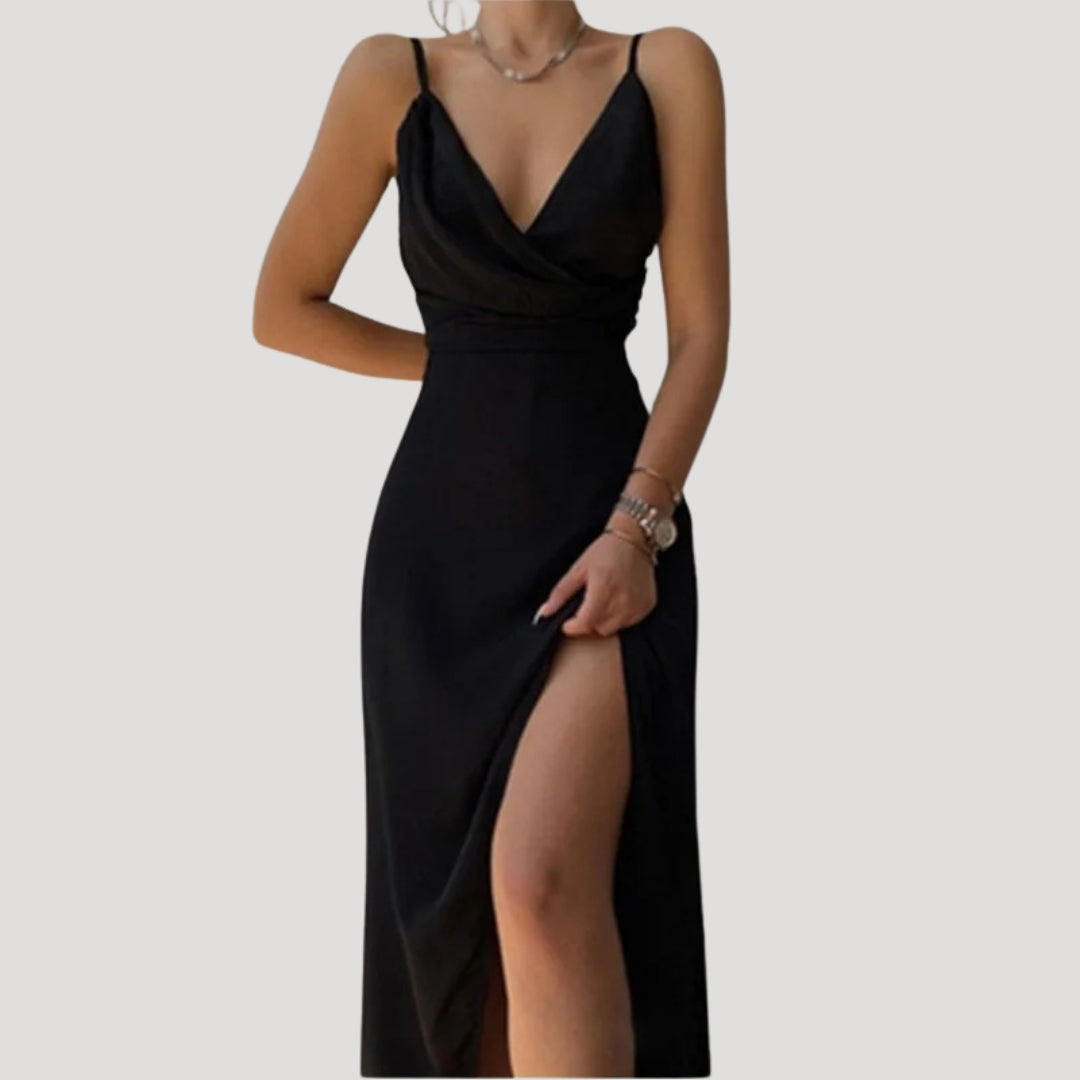 Sleek V-Neck Side Slit Maxi Dress