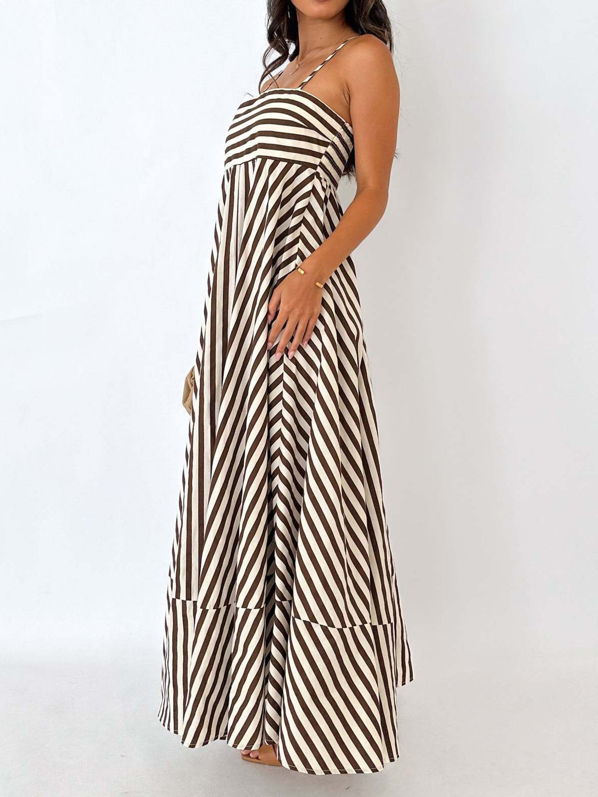 Striped Woven Fabric Maxi Dress