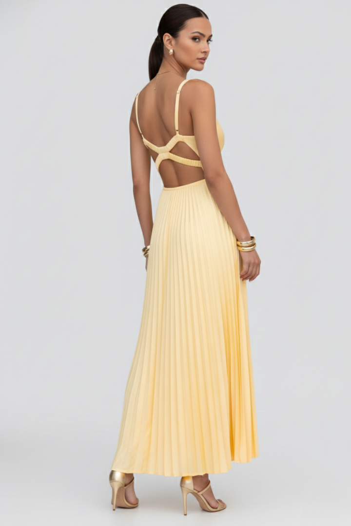 V-Neck Pleated Floral Maxi Dress