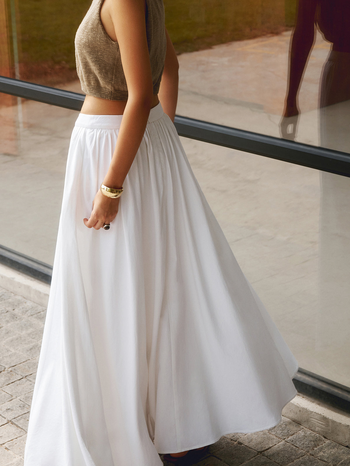 Viscose Linen Pleated Maxi Skirt