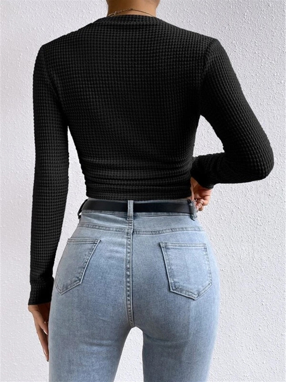 Waffle Knit Crew Neck Sweater