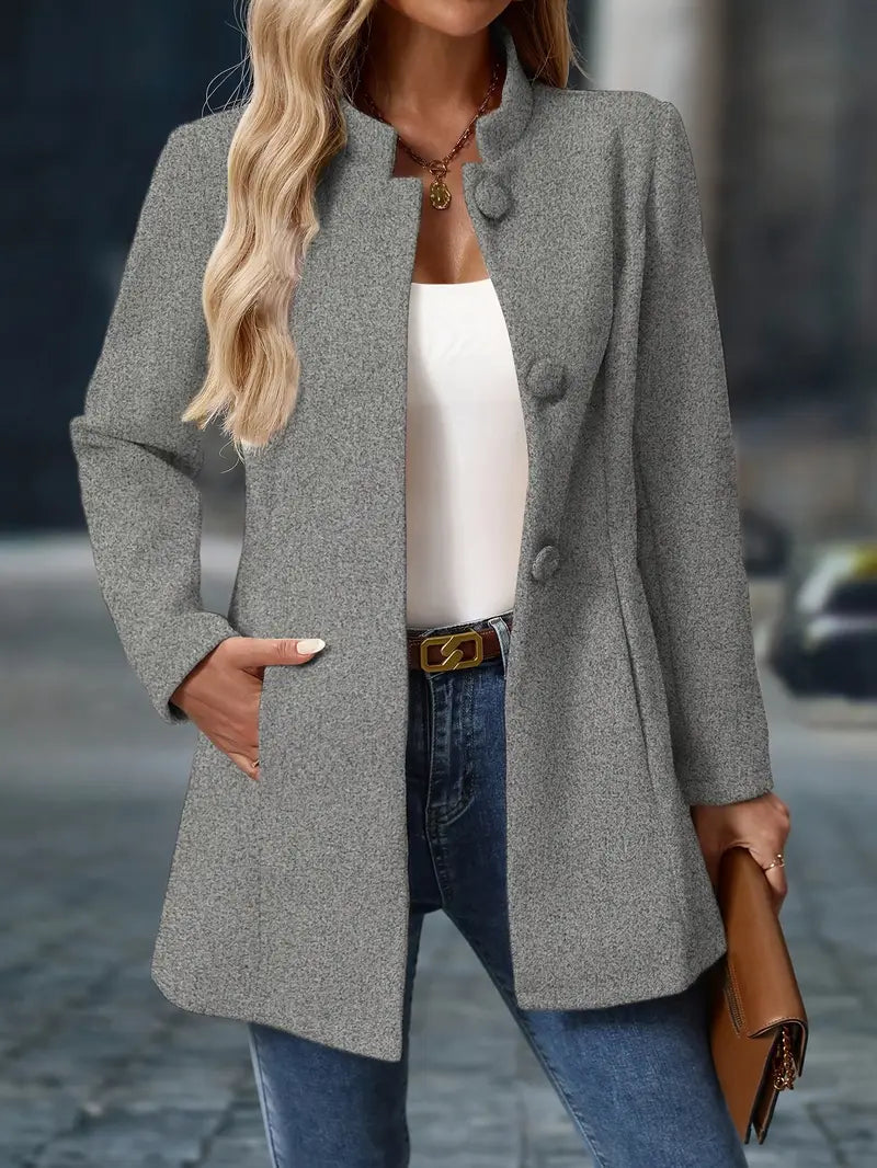 Wool Blend Long Button-Up Coat