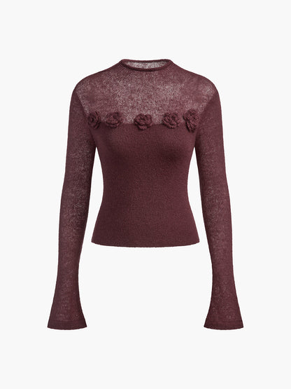3D Floral Knit Wool Blend Top