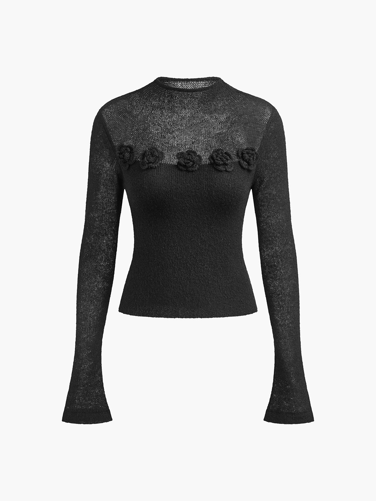 3D Floral Knit Wool Blend Top