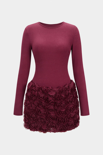 3D Floral Patchwork Mini Dress