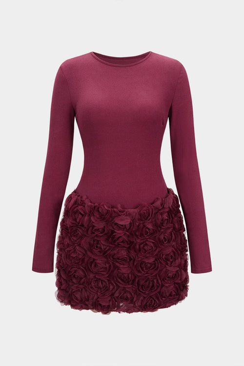 3D Floral Patchwork Mini Dress