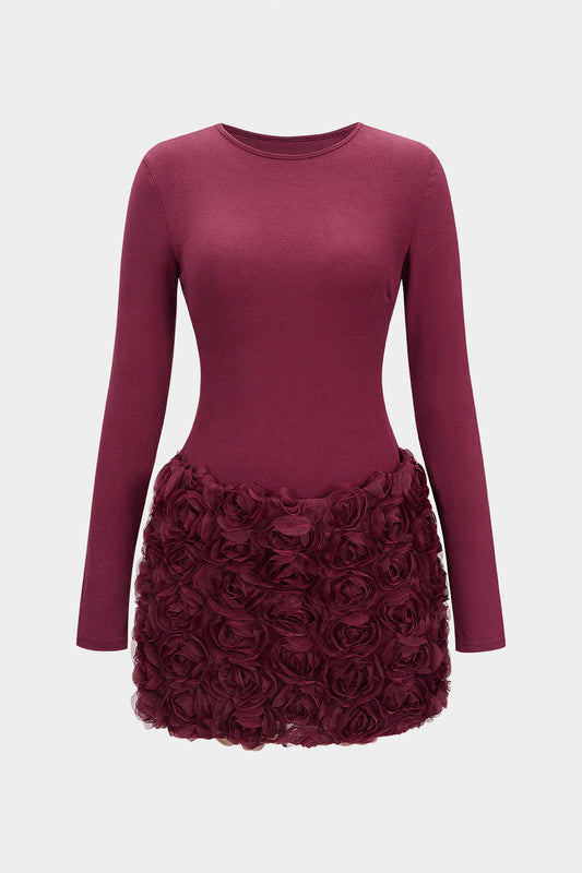3D Floral Patchwork Mini Dress
