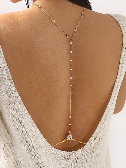 Alloy Pearl Station Lariat Necklace