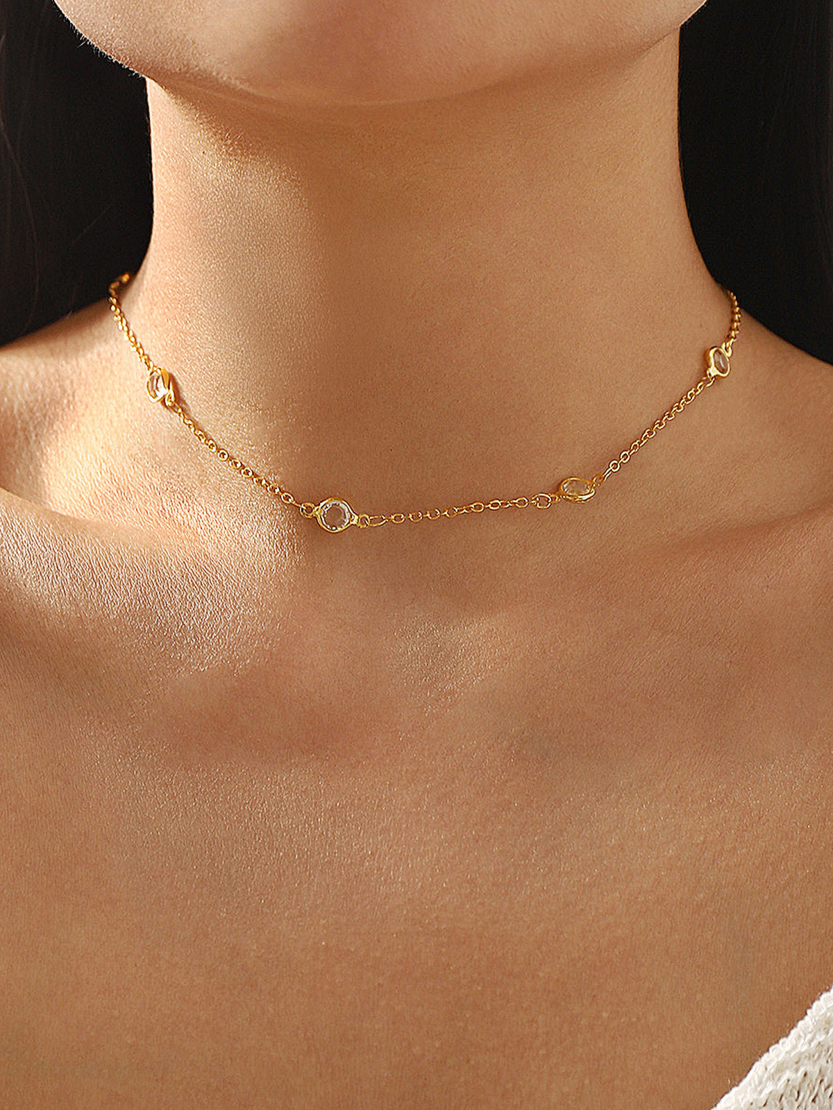 Alloy Pearl Station Lariat Necklace