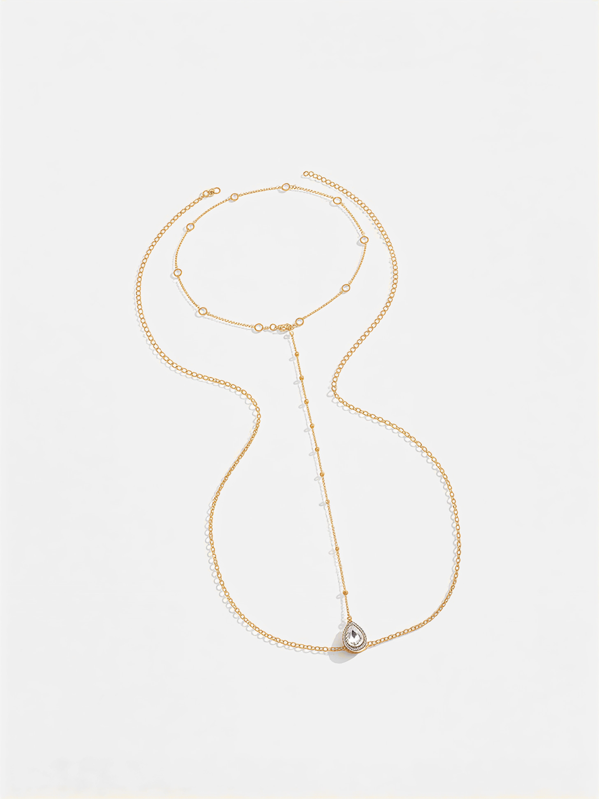 Alloy Pearl Station Lariat Necklace