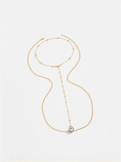 Alloy Pearl Station Lariat Necklace
