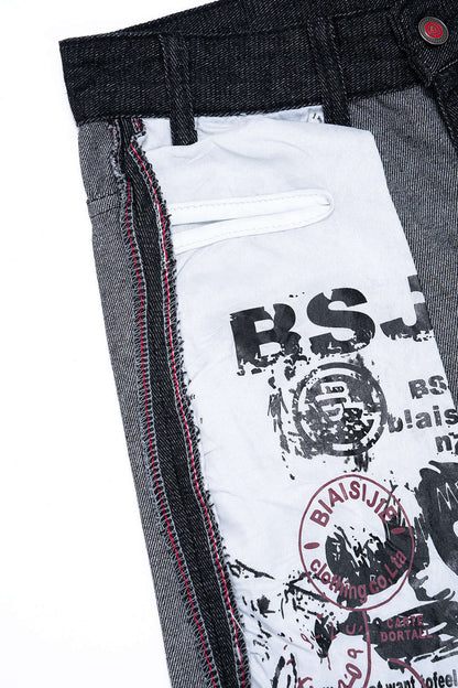 Artistic Print Wide Leg Jeans Women