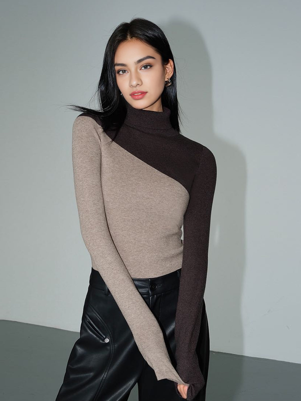 Asymmetric Mock Neck Knit Top