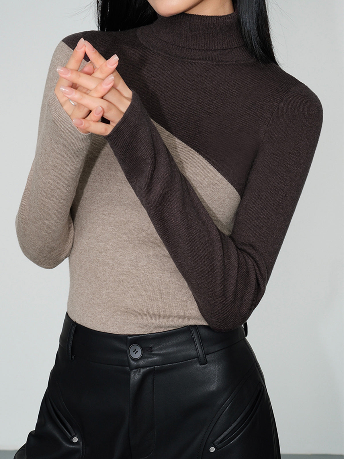 Asymmetric Mock Neck Knit Top