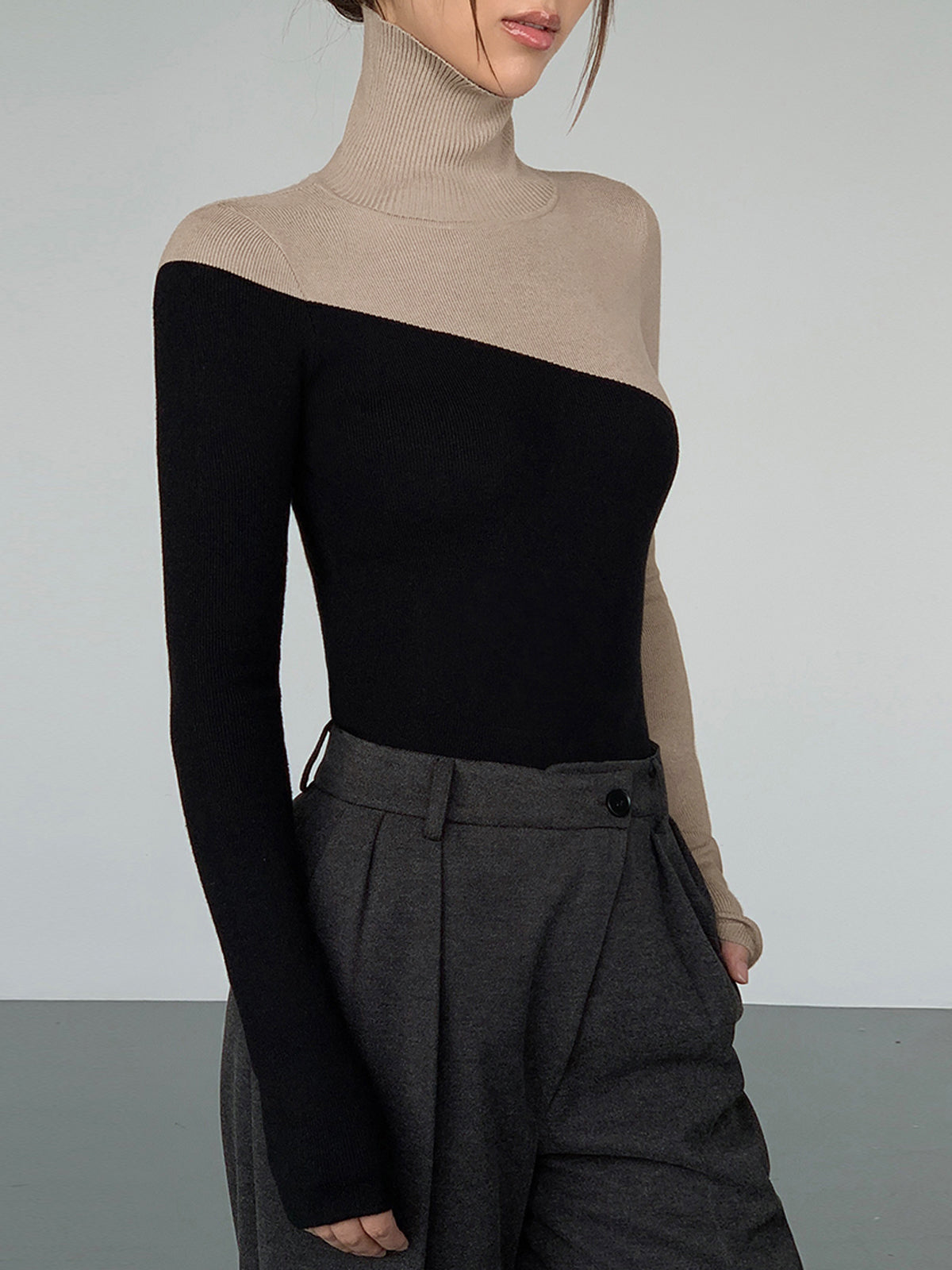 Asymmetric Mock Neck Knit Top