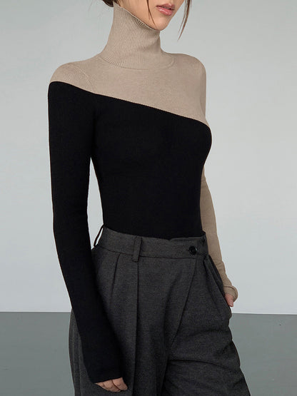 Asymmetric Mock Neck Knit Top