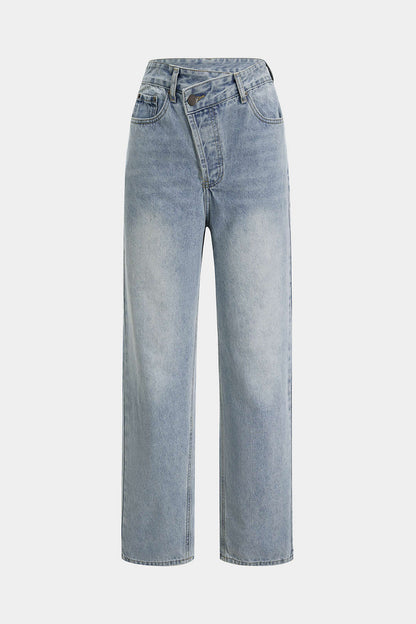 Asymmetric Waist Slim Fit Jeans