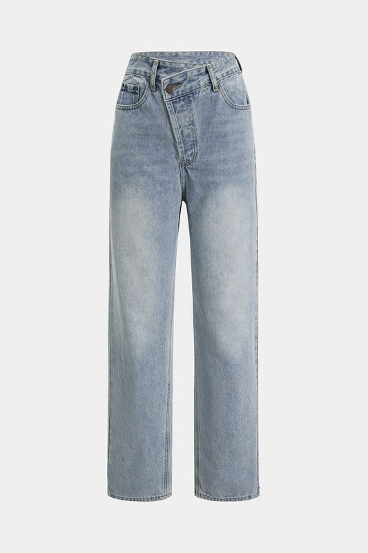 Asymmetric Waist Slim Fit Jeans