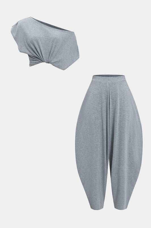 Asymmetrical Cut Long Sleeve Loungewear Two Piece Set
