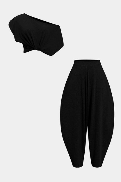Asymmetrical Cut Long Sleeve Loungewear Two Piece Set