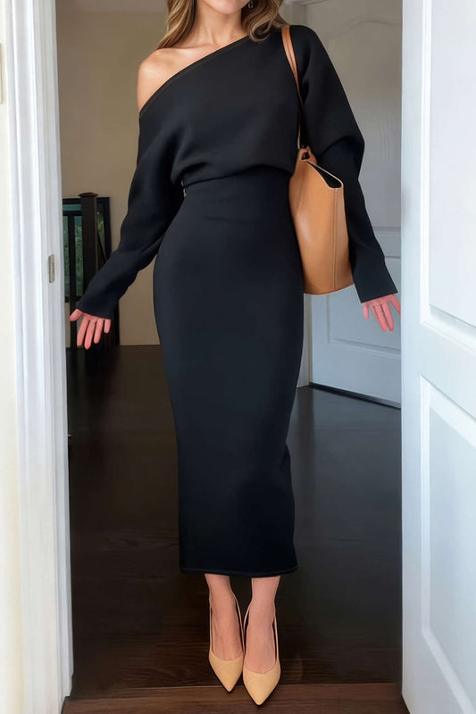 Asymmetrical Long Sleeve Midi Dress