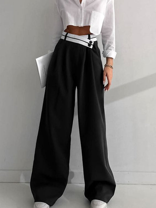 Asymmetrical Waistband Wide Leg Trousers