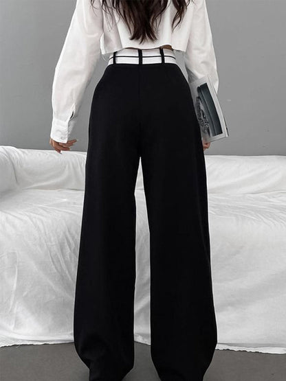 Asymmetrical Waistband Wide Leg Trousers