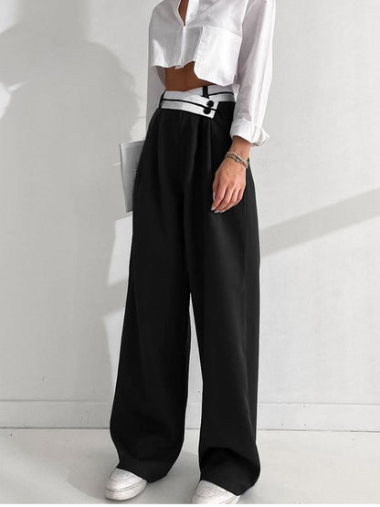 Asymmetrical Waistband Wide Leg Trousers