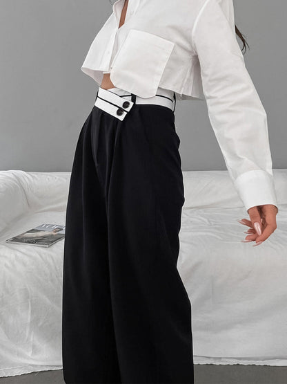 Asymmetrical Waistband Wide Leg Trousers