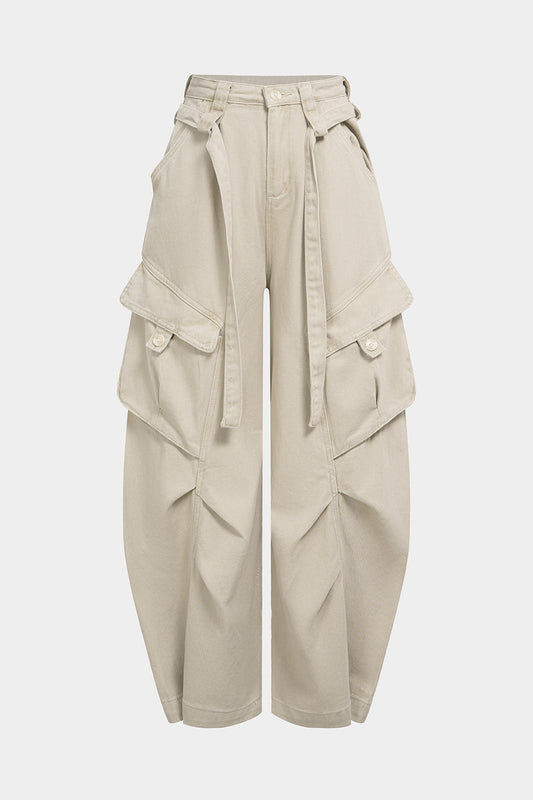 Belted Wide Leg Denim Jeans